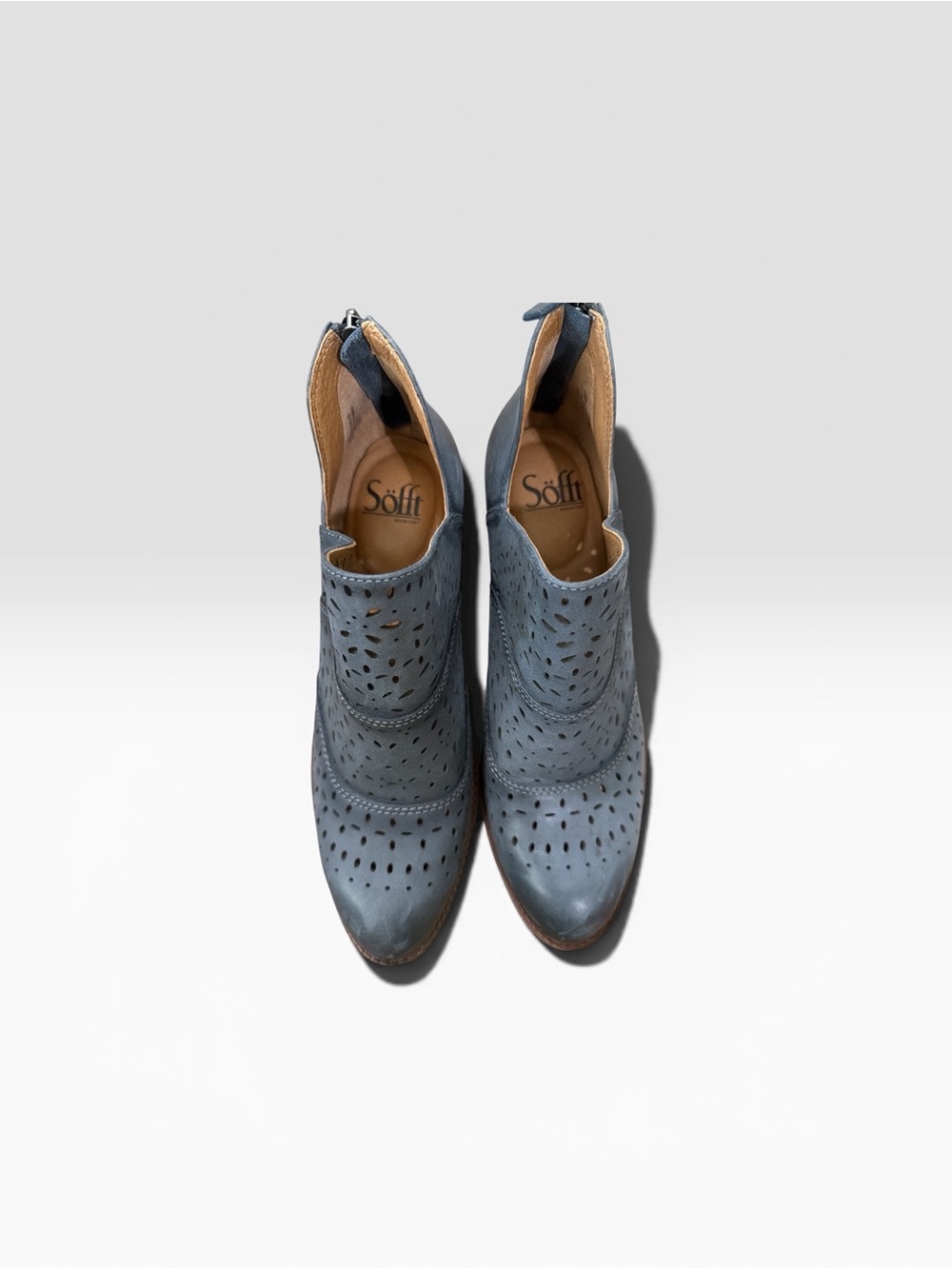 Sofft Blue Perforated Leather Ankle Booties